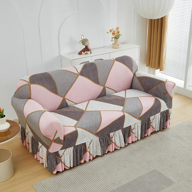 Floral Stretch Sofa Cover with Skirt - 1 Piece
