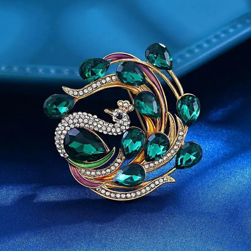 Peacock Crystal Elegance Brooch for Women