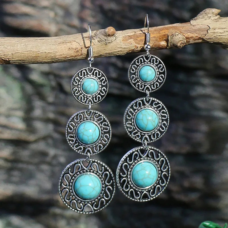 Boho Blue Stone Geometric Earrings for Women