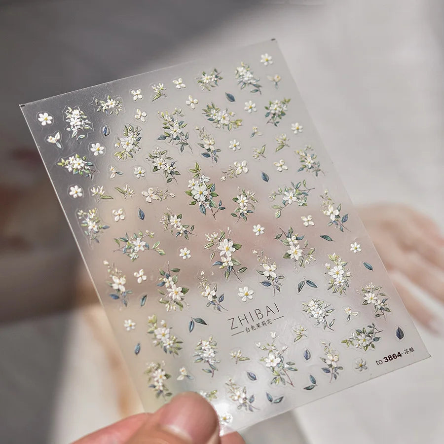 Autocollants Kawaii 5D Jasmin Pailleté pour Ongles