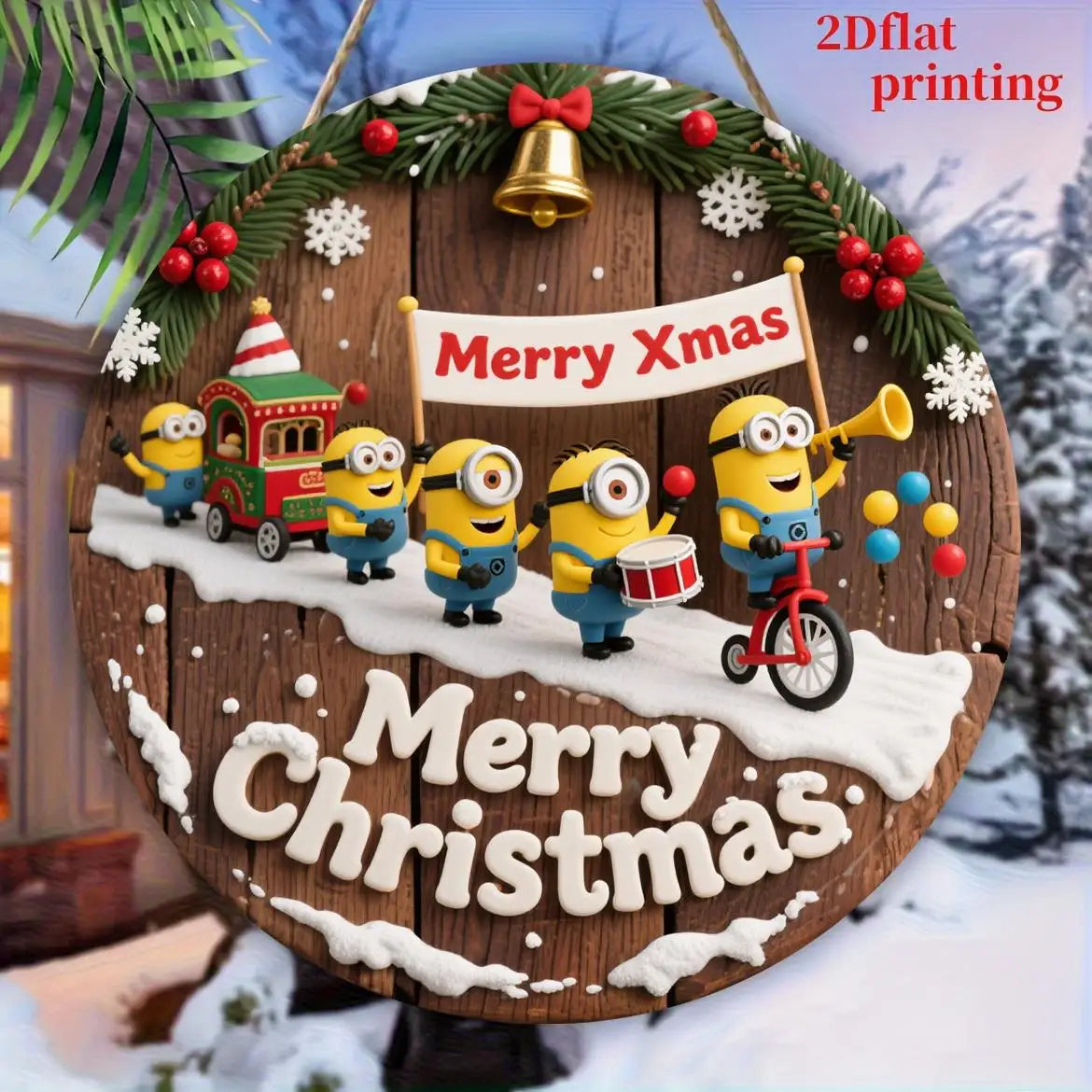 Panneau Noël Minions en bois pour déco festive