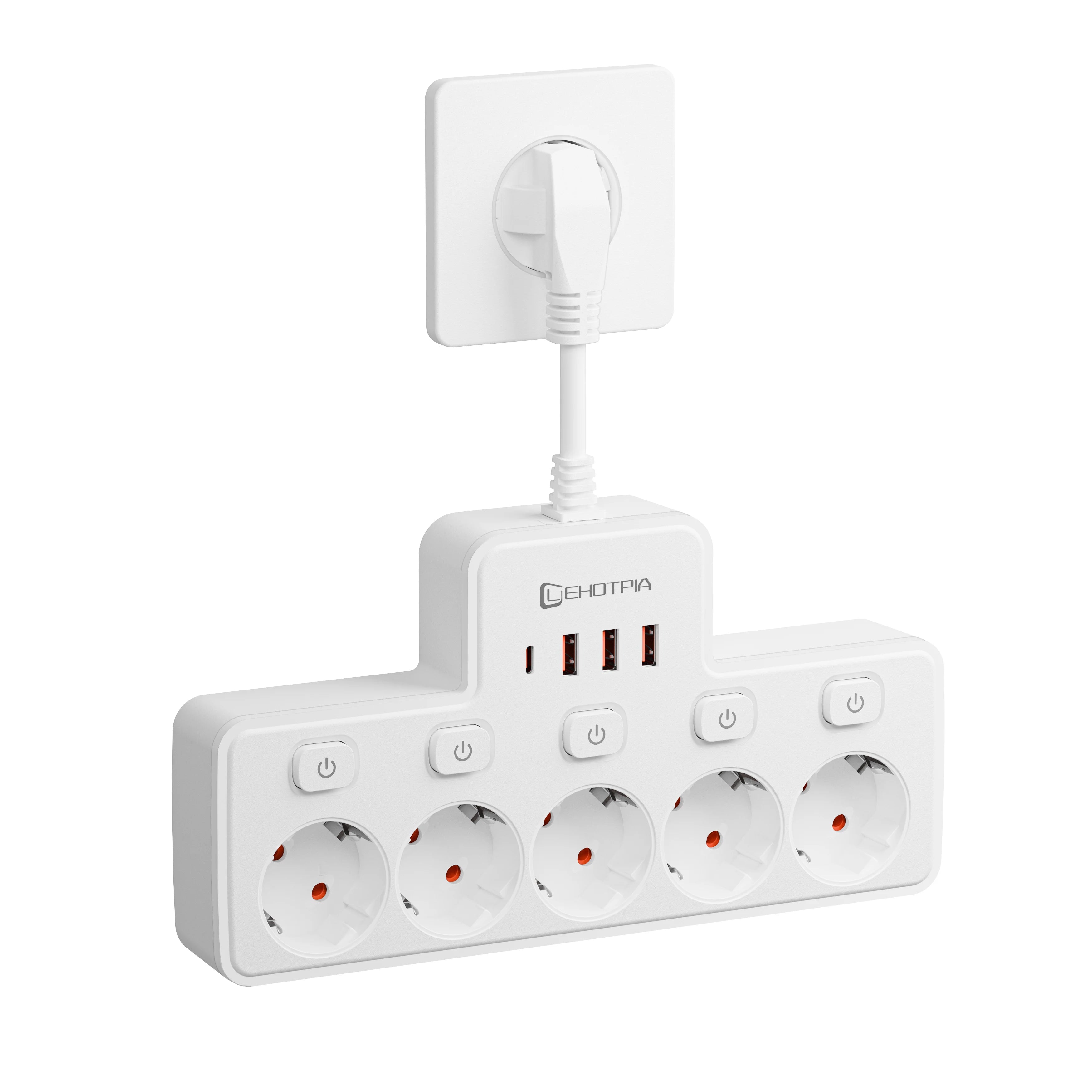 Multiprise EU 2500W avec USB et interrupteur indépendant