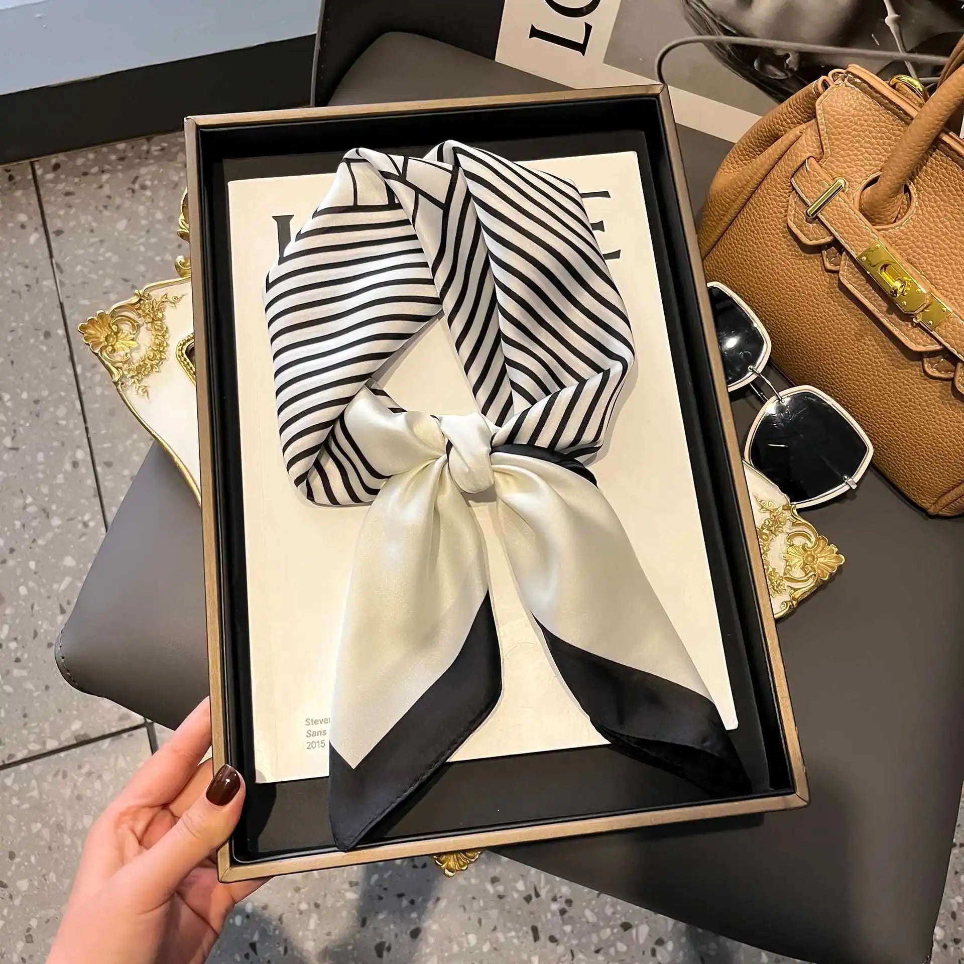 Silk Chic: Korean Floral Square Scarf 70x70cm