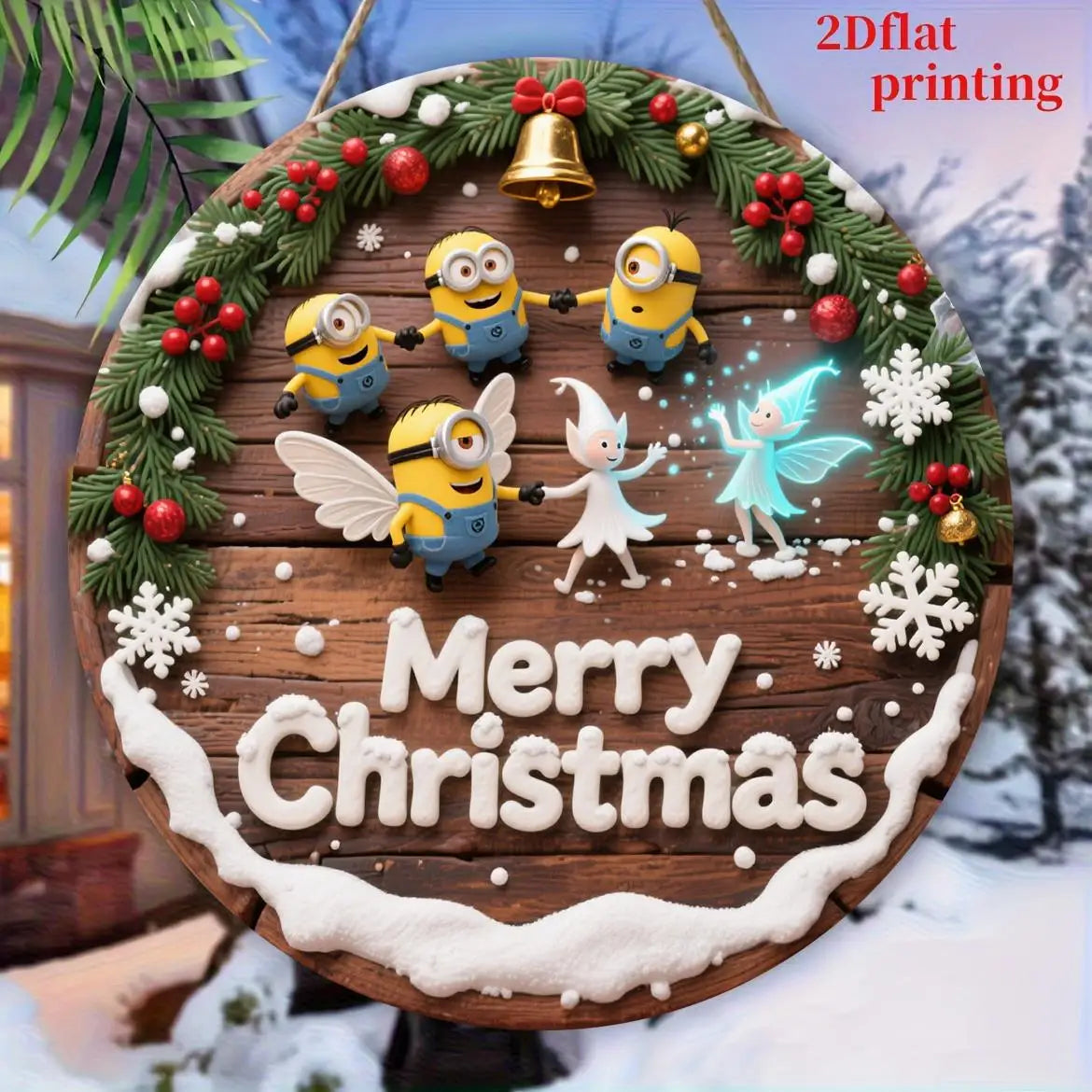 Panneau Noël Minions en bois pour déco festive