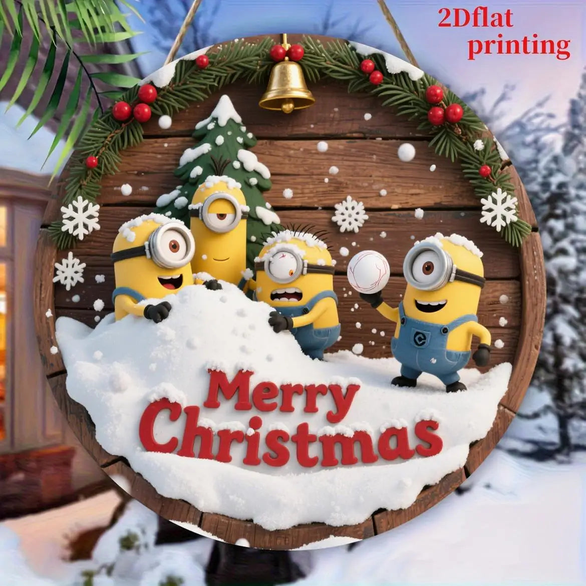Panneau Noël Minions en bois pour déco festive