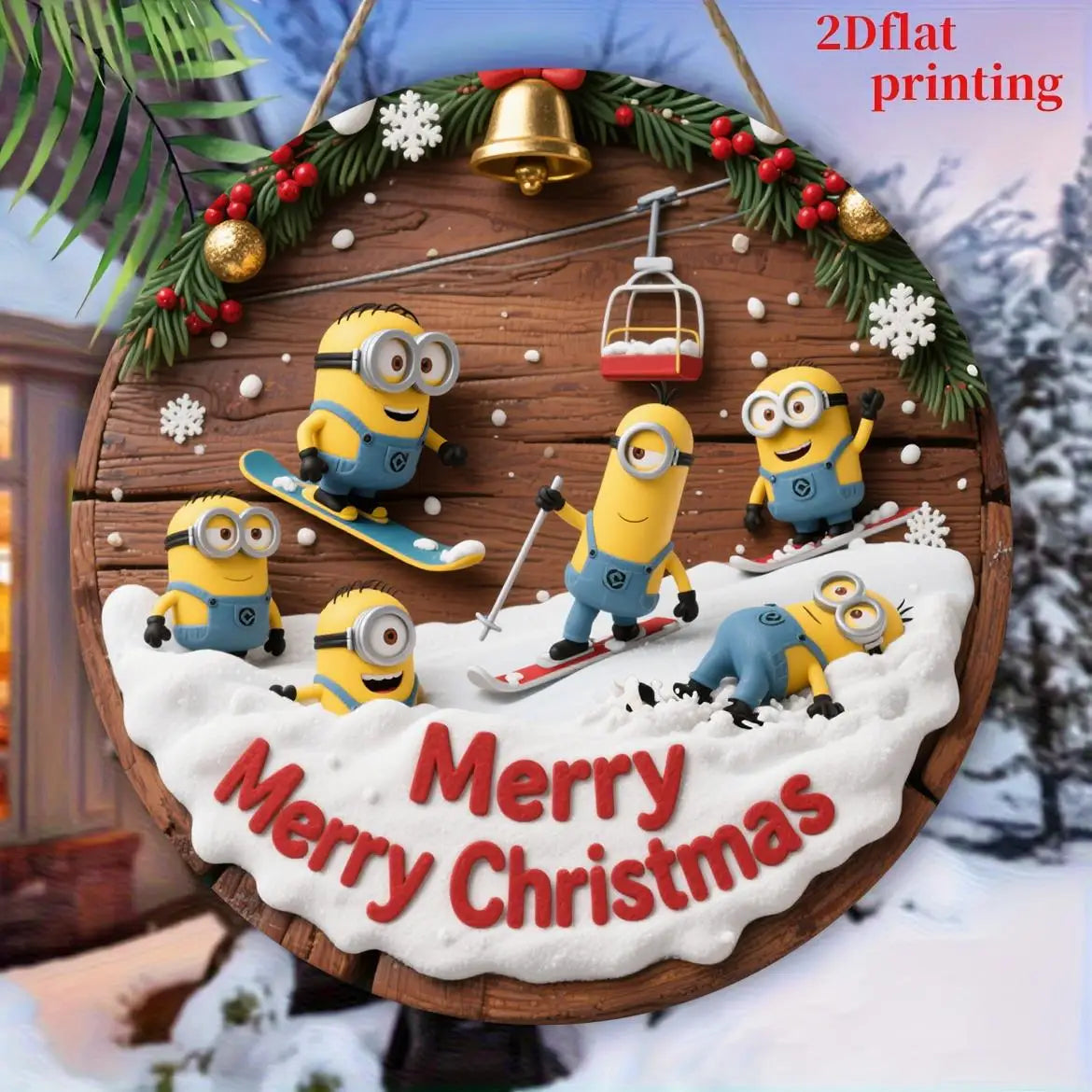Panneau Noël Minions en bois pour déco festive
