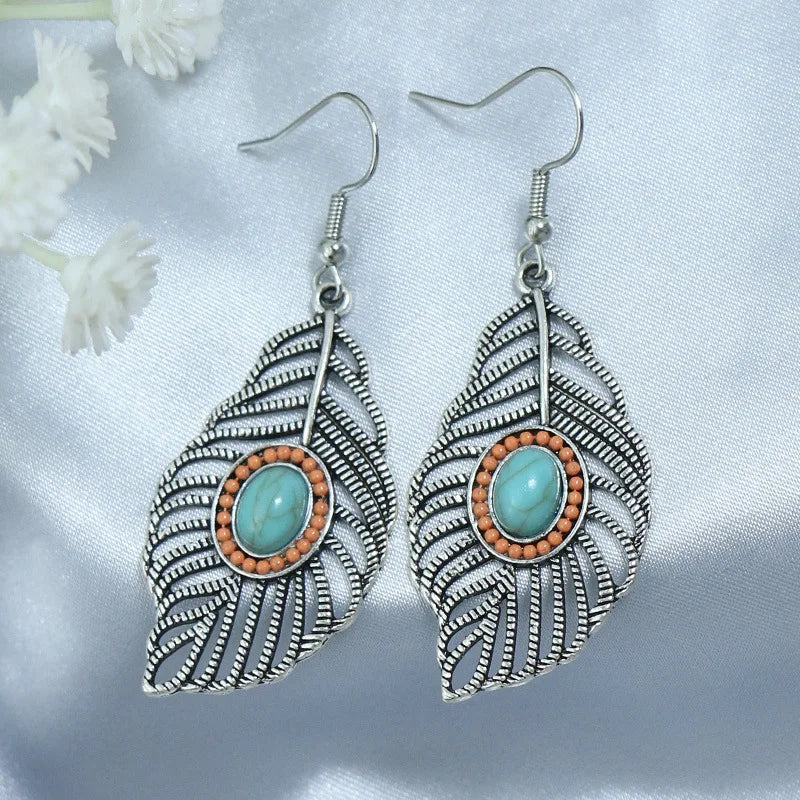 Boho Blue Stone Geometric Earrings for Women
