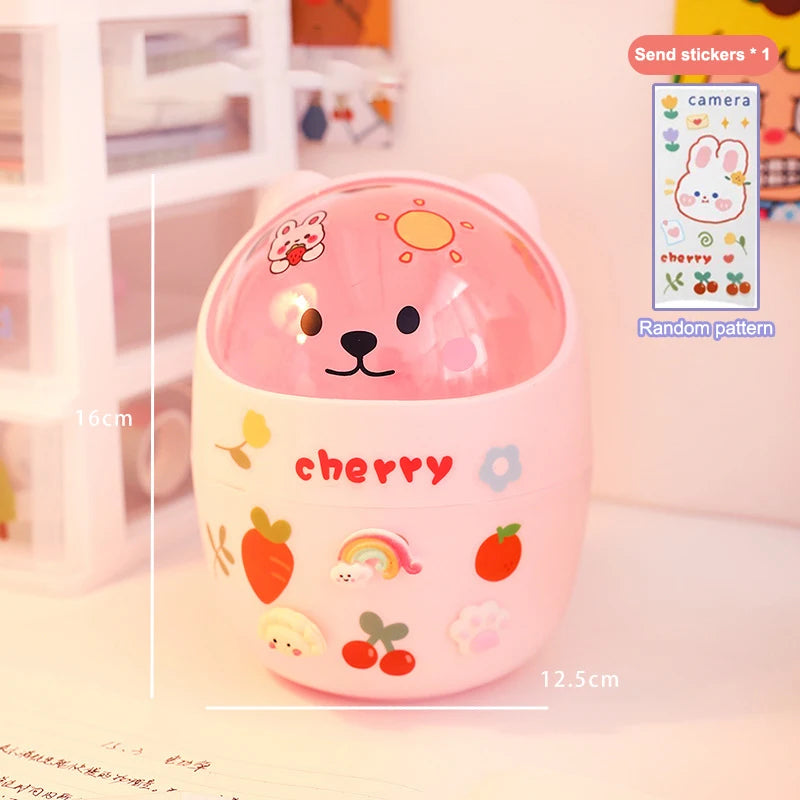 Kawaii Desk Bin & Organizer with Stickers