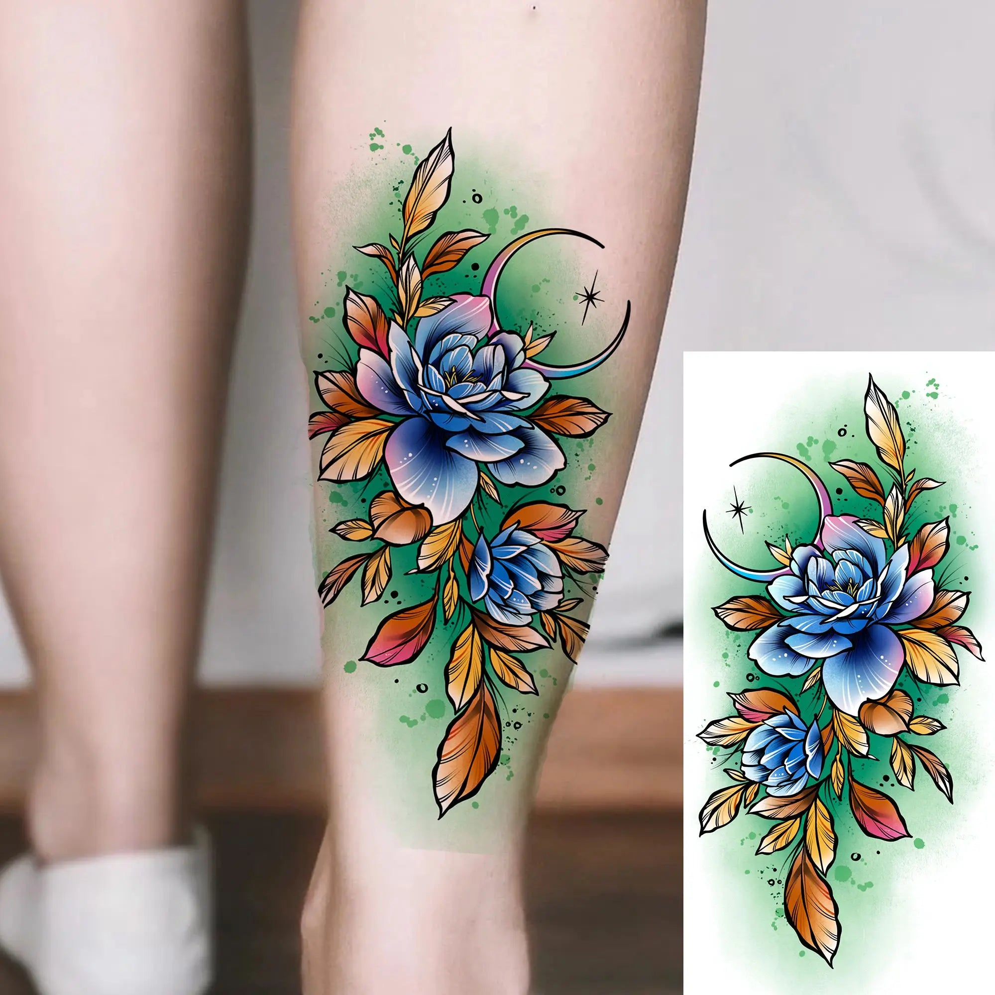 Tatouage Aquarelle Fleurs & Papillons - Femme Élégante