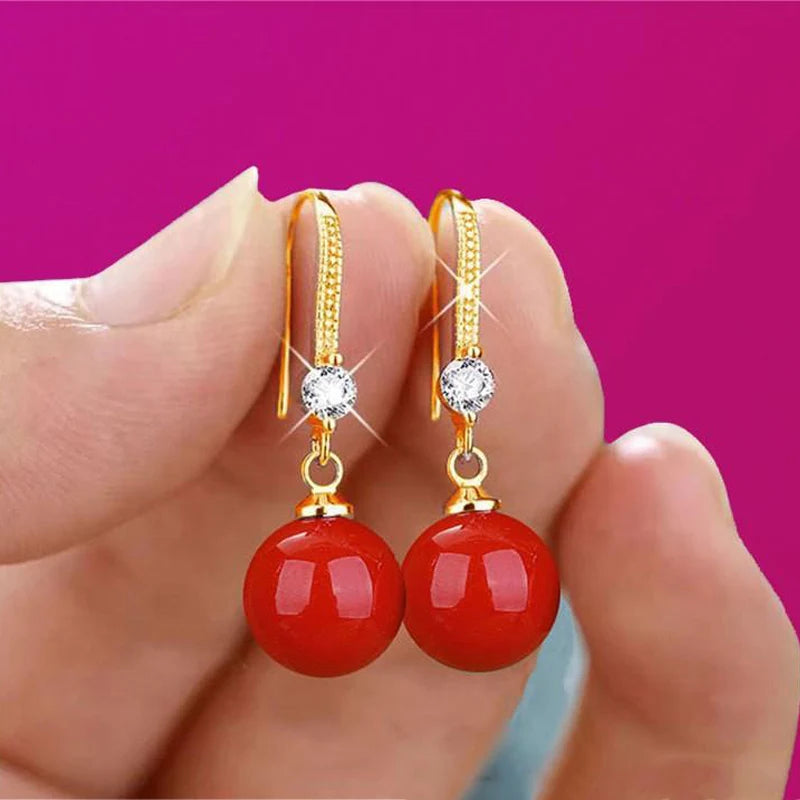 Trendy Pearl Drop Earrings - Red & Green Glam