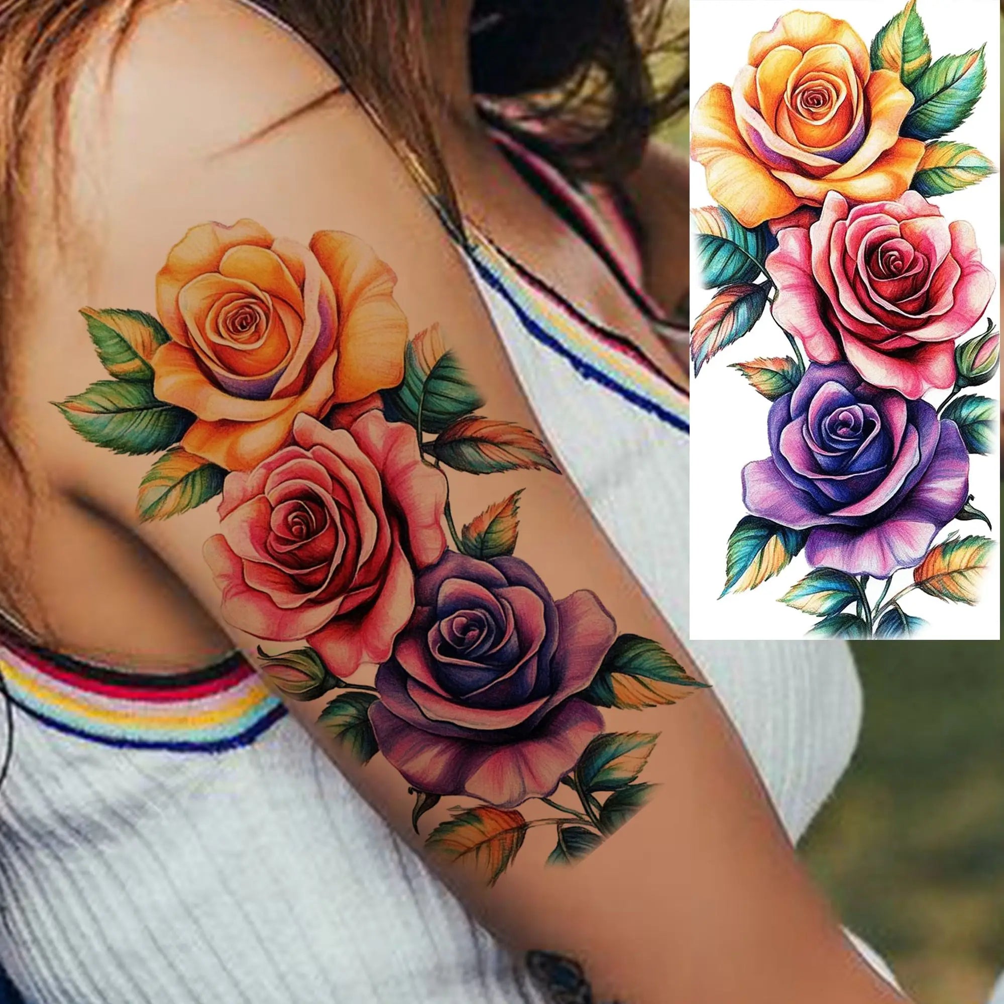 Tatouage Aquarelle Fleurs & Papillons - Femme Élégante