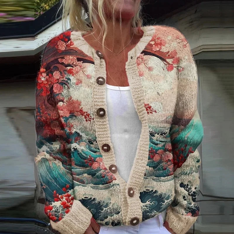 Cardigan Numérique Chic Femme - Style Transfrontalier