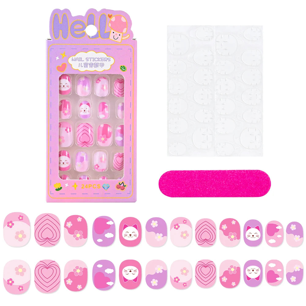 Kawaii Ongles Enfants - 24 Pièces Mignonnes
