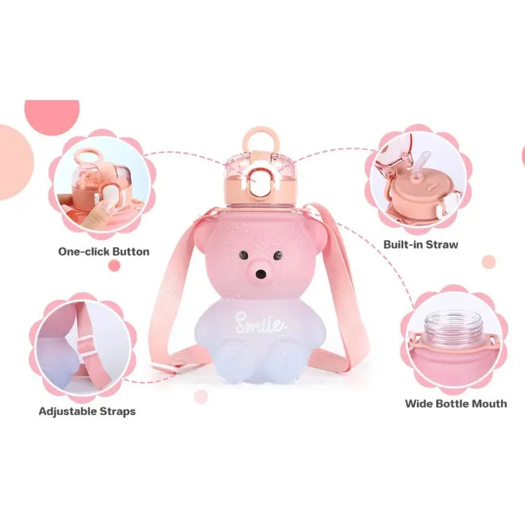 Kawaii Bear Straw Water Bottle 700ml for Kids