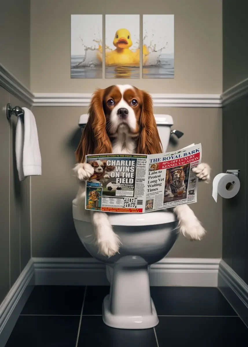 Chat Toilette: Toile de Lion et Chien Amusant