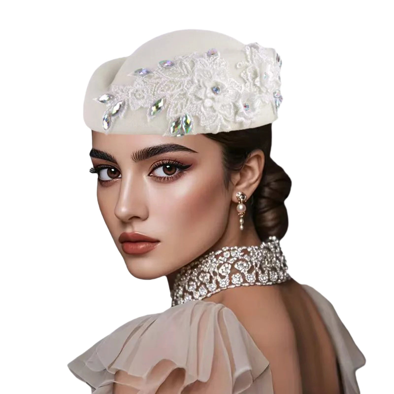 Chapeau Vintage Femme en Cristal et Feutre Élégant