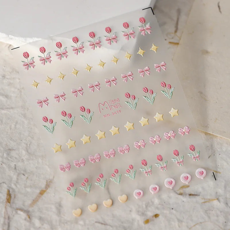 Autocollants Kawaii 5D Jasmin Pailleté pour Ongles