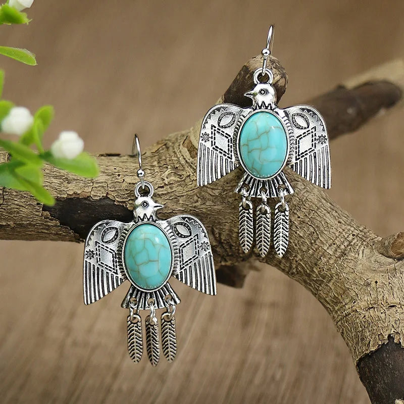 Boho Blue Stone Geometric Earrings for Women