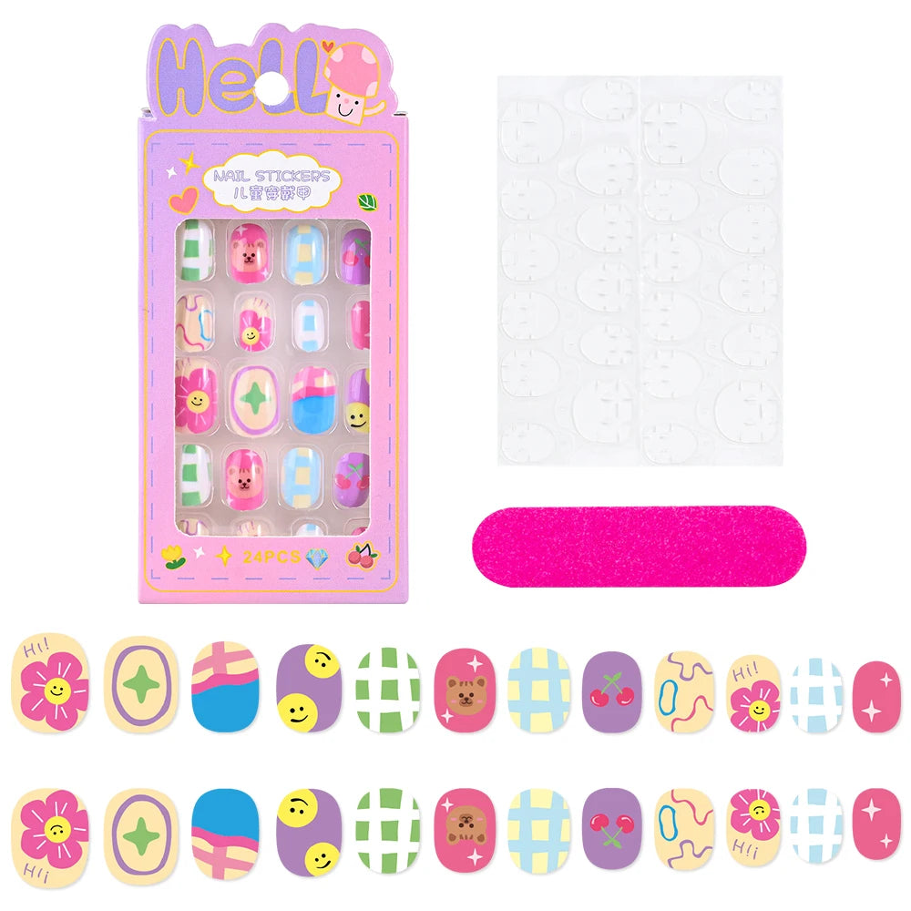Kawaii Ongles Enfants - 24 Pièces Mignonnes