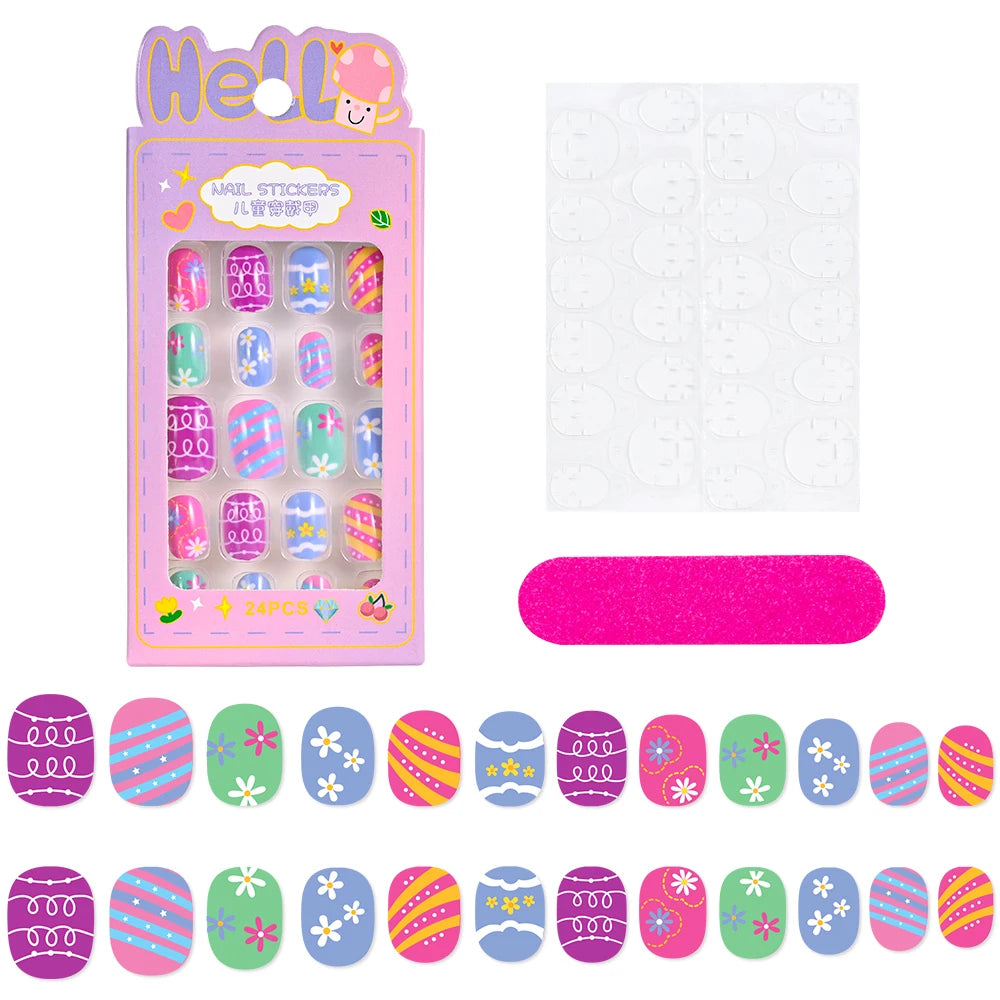 Kawaii Ongles Enfants - 24 Pièces Mignonnes