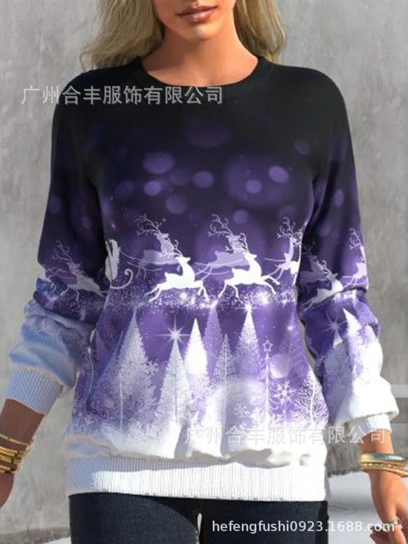 T-shirt Noël Élégant à Manches Longues pour Femme