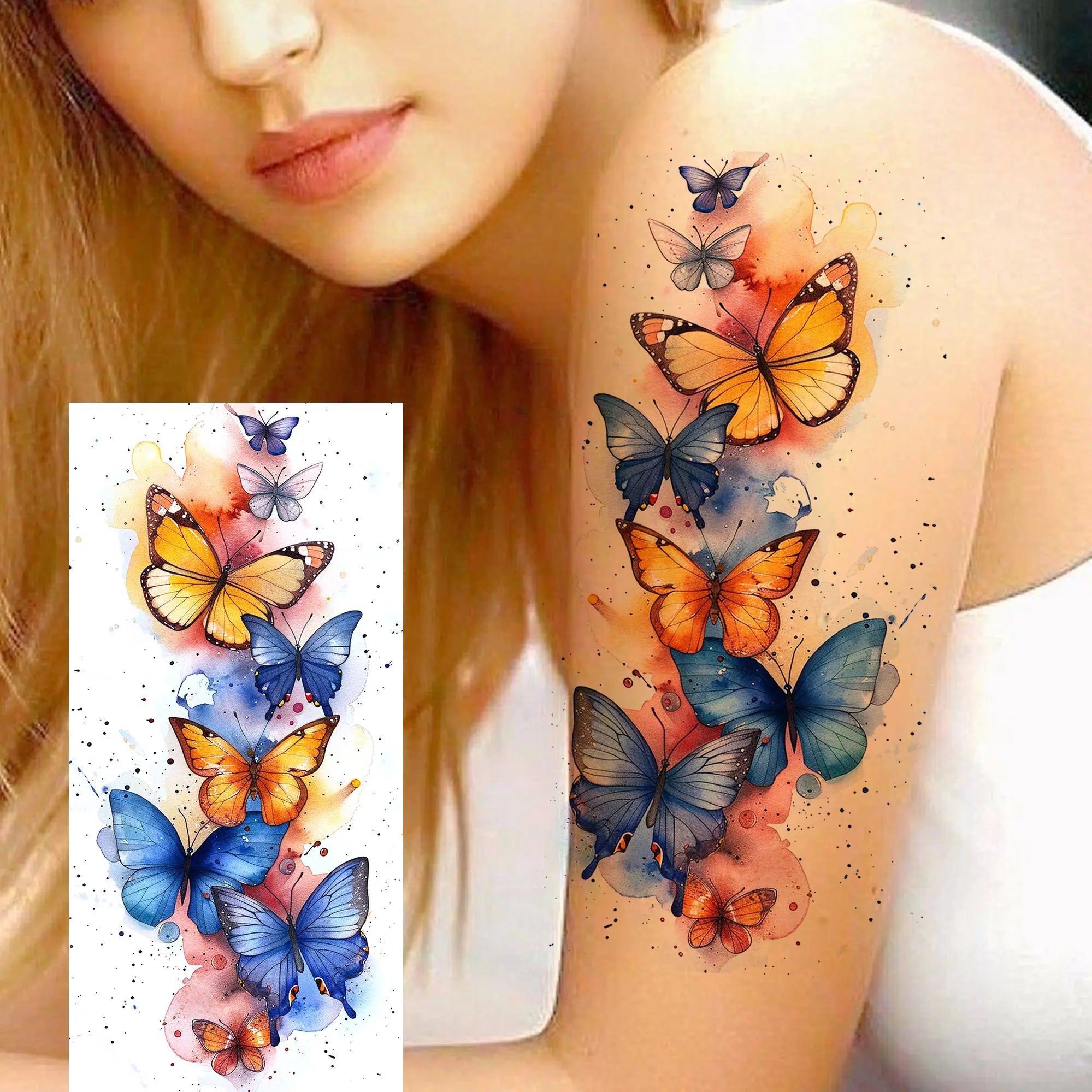Tatouage Aquarelle Fleurs & Papillons - Femme Élégante