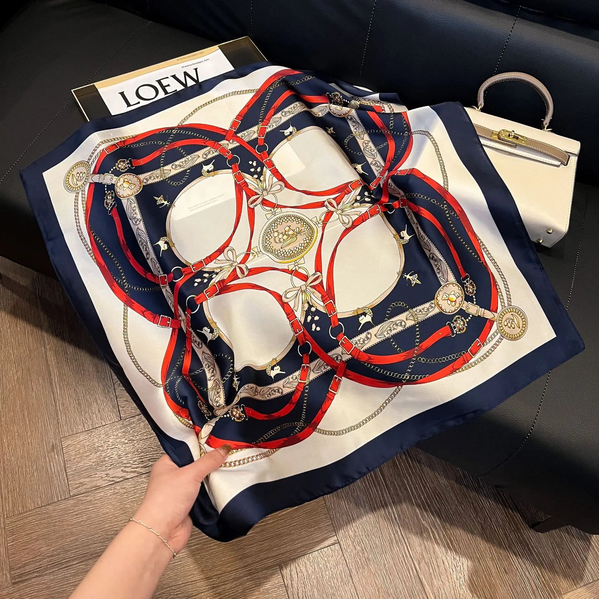 Silk Chic: Korean Floral Square Scarf 70x70cm