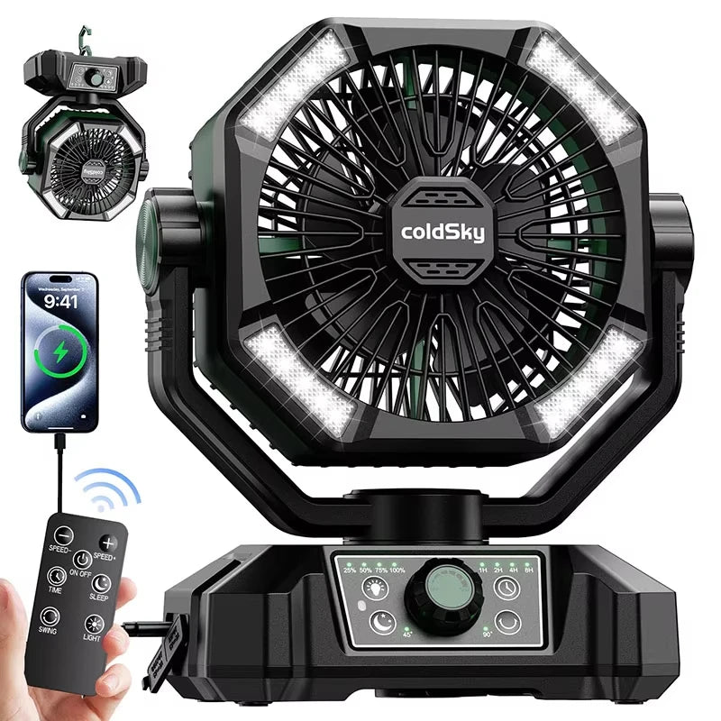 ColdSky BreezePro: 8-Speed Fan & LED Light Combo