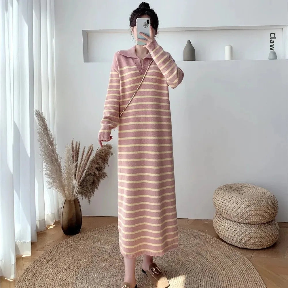 Robe Polo Rayée Chic en Tricot 7665