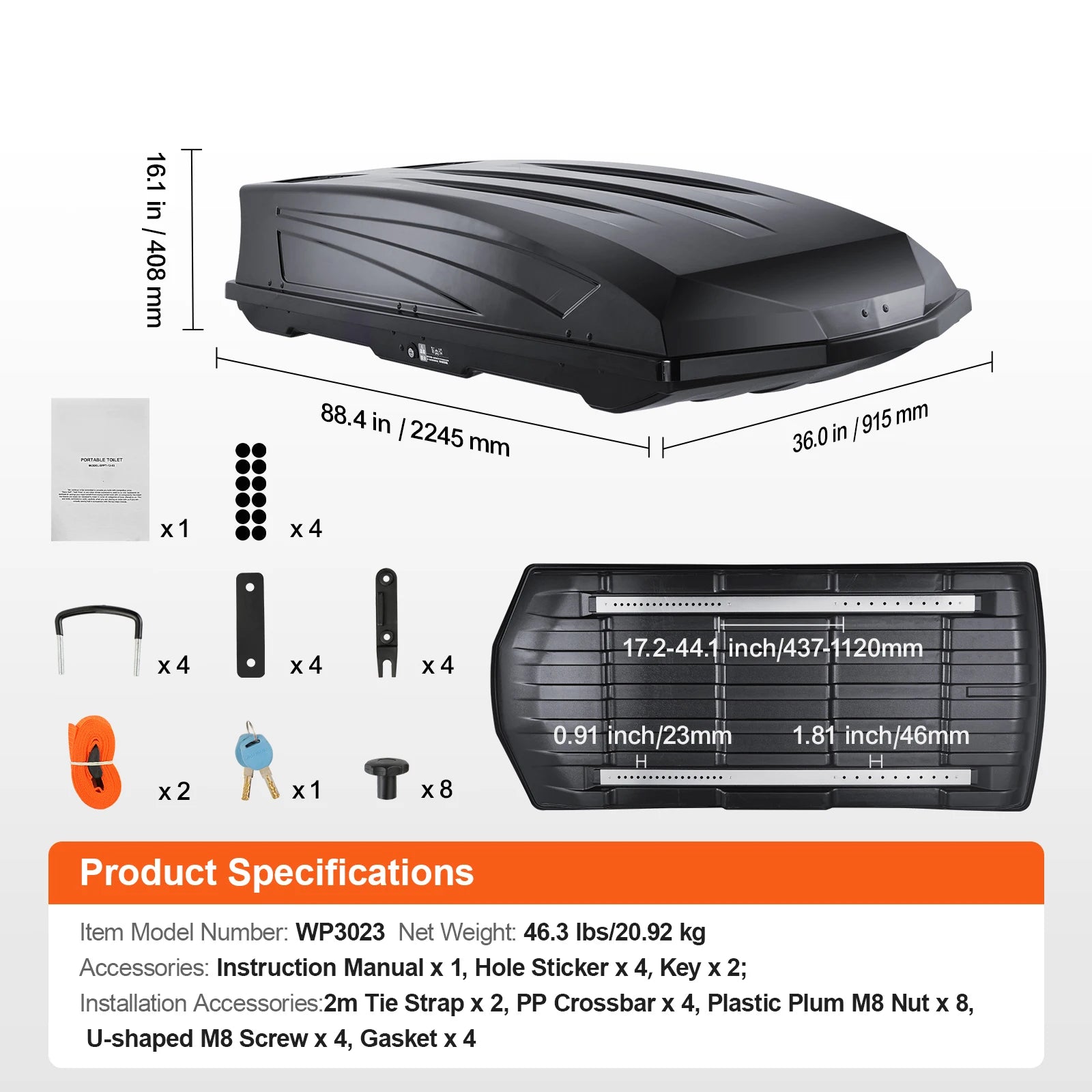 Coffre de Toit SucceBuy ABS Double Ouverture 450L