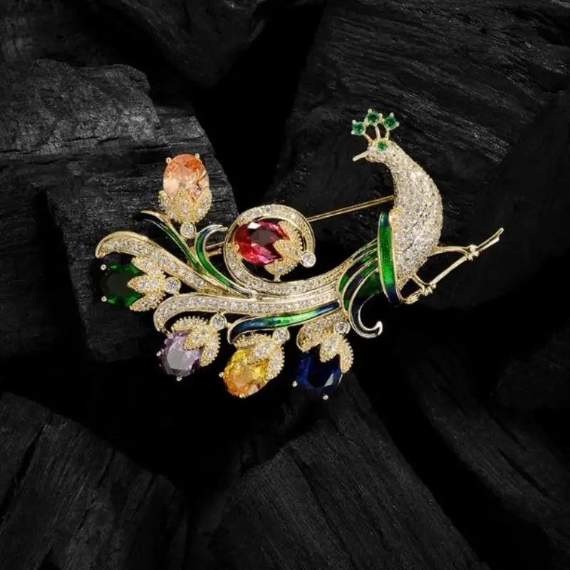 Peacock Crystal Elegance Brooch for Women