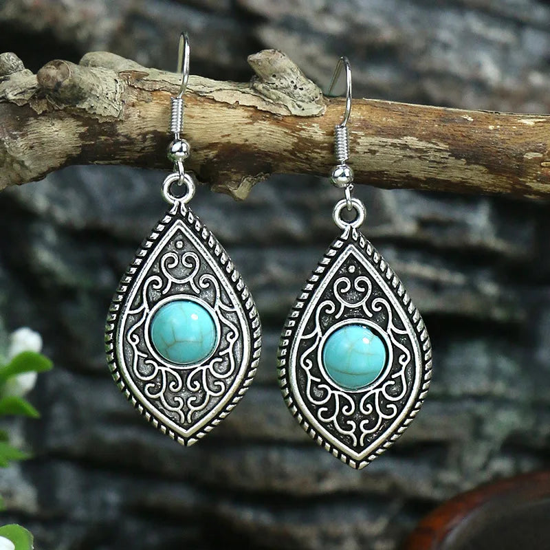 Boho Blue Stone Geometric Earrings for Women