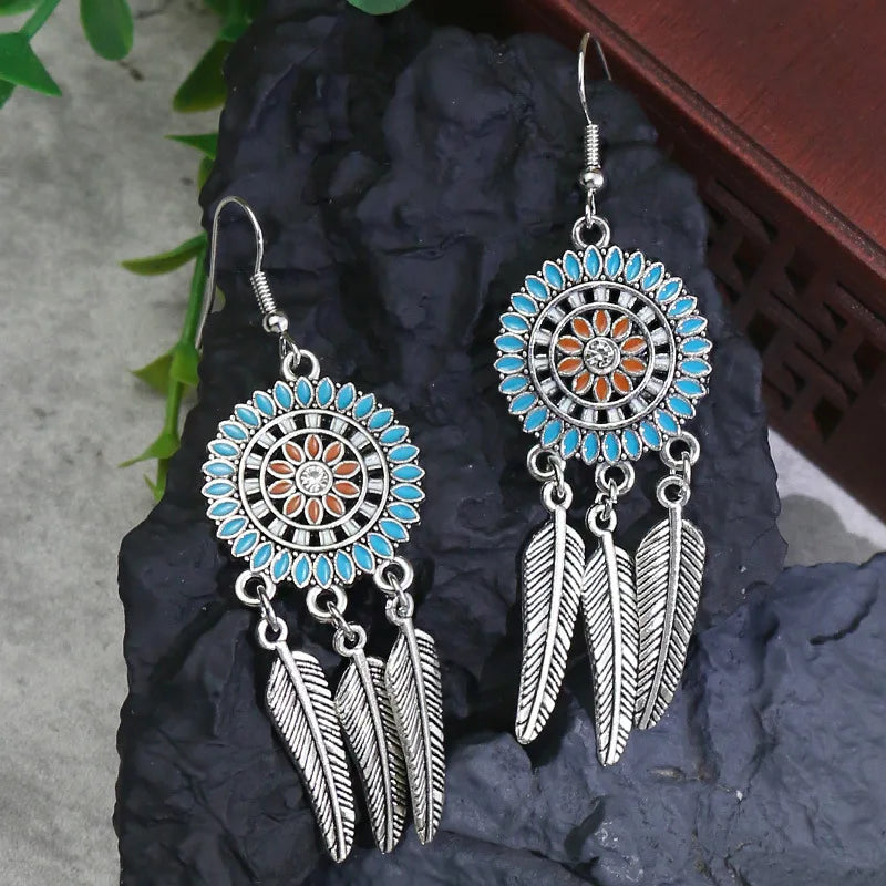 Boho Blue Stone Geometric Earrings for Women
