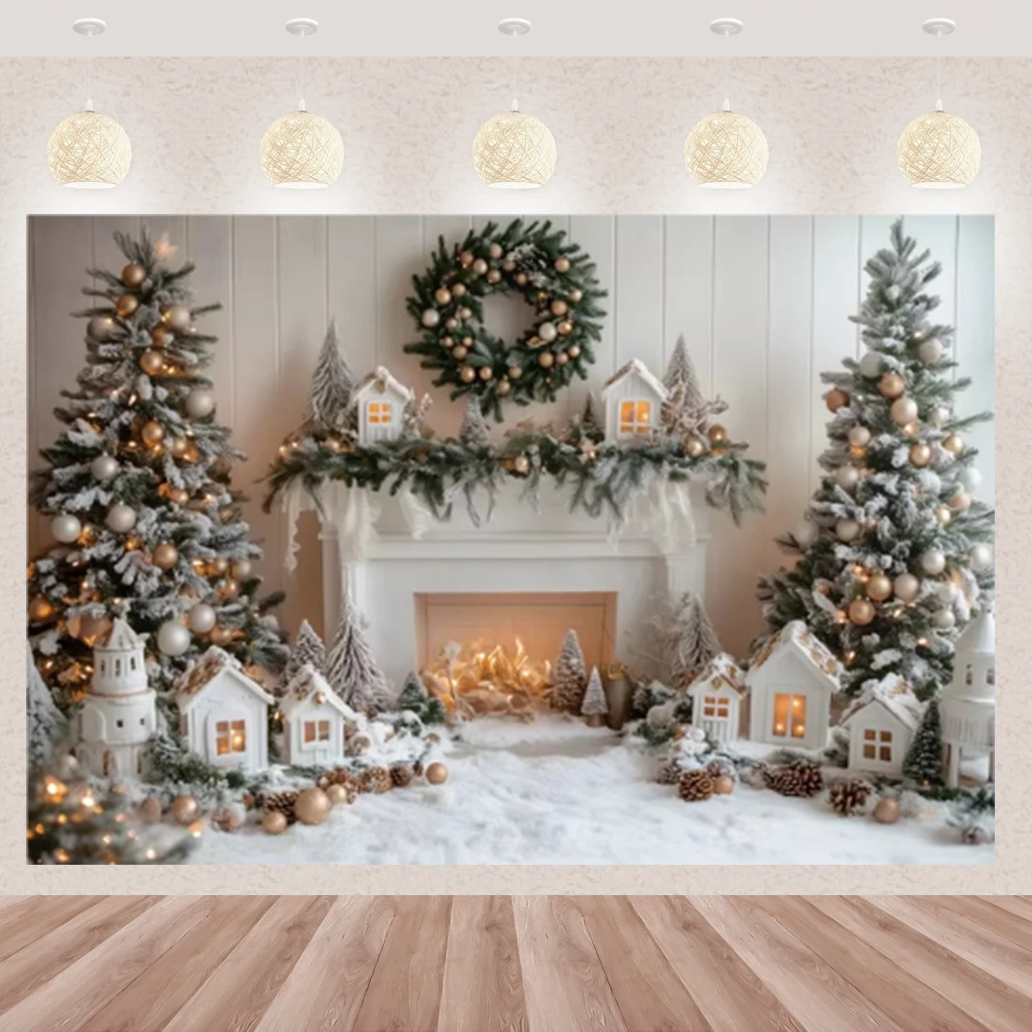 Décor Photo Hivernal avec Sapin et Ours