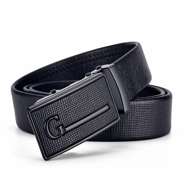 Ceinture Cuir Noir Homme, Boucle Métallique Automatique