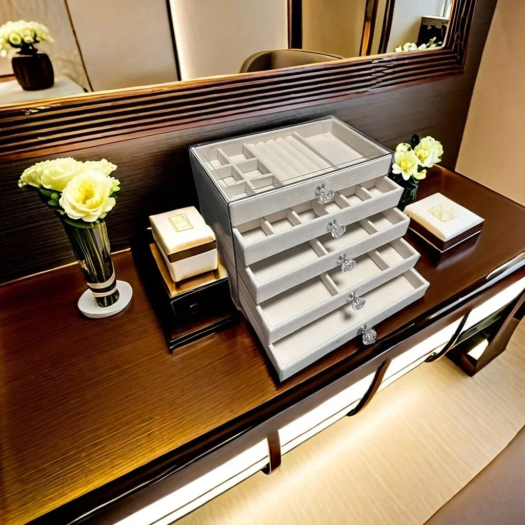 Boîte à bijoux velours 5 couches élégante et pratique