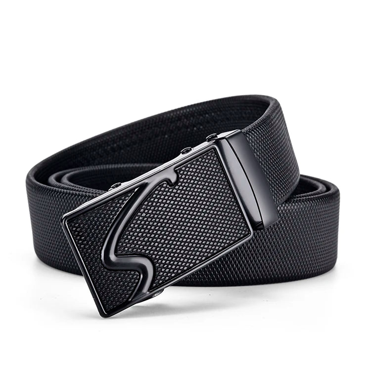 Ceinture Cuir Noir Homme, Boucle Métallique Automatique