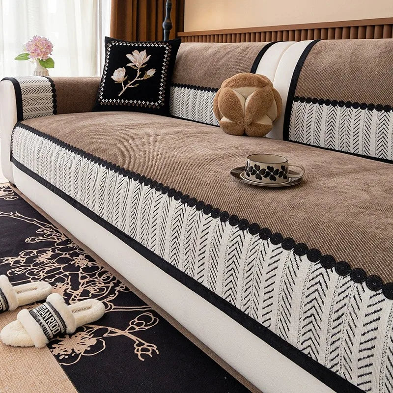 Housse Canapé Chenille Sergé Antidérapante 4 Saisons