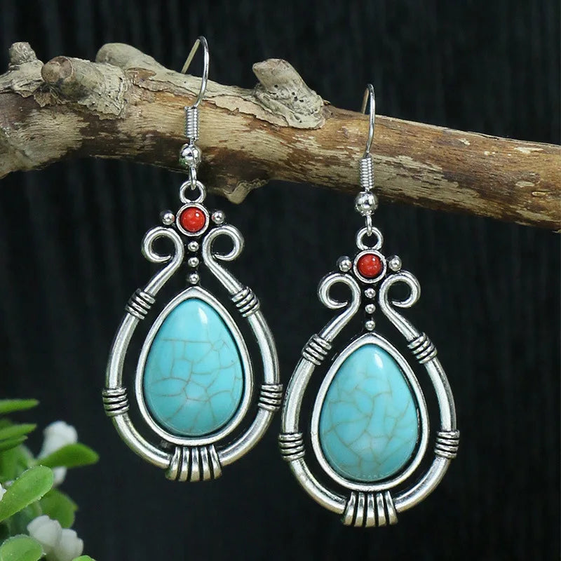 Boho Blue Stone Geometric Earrings for Women