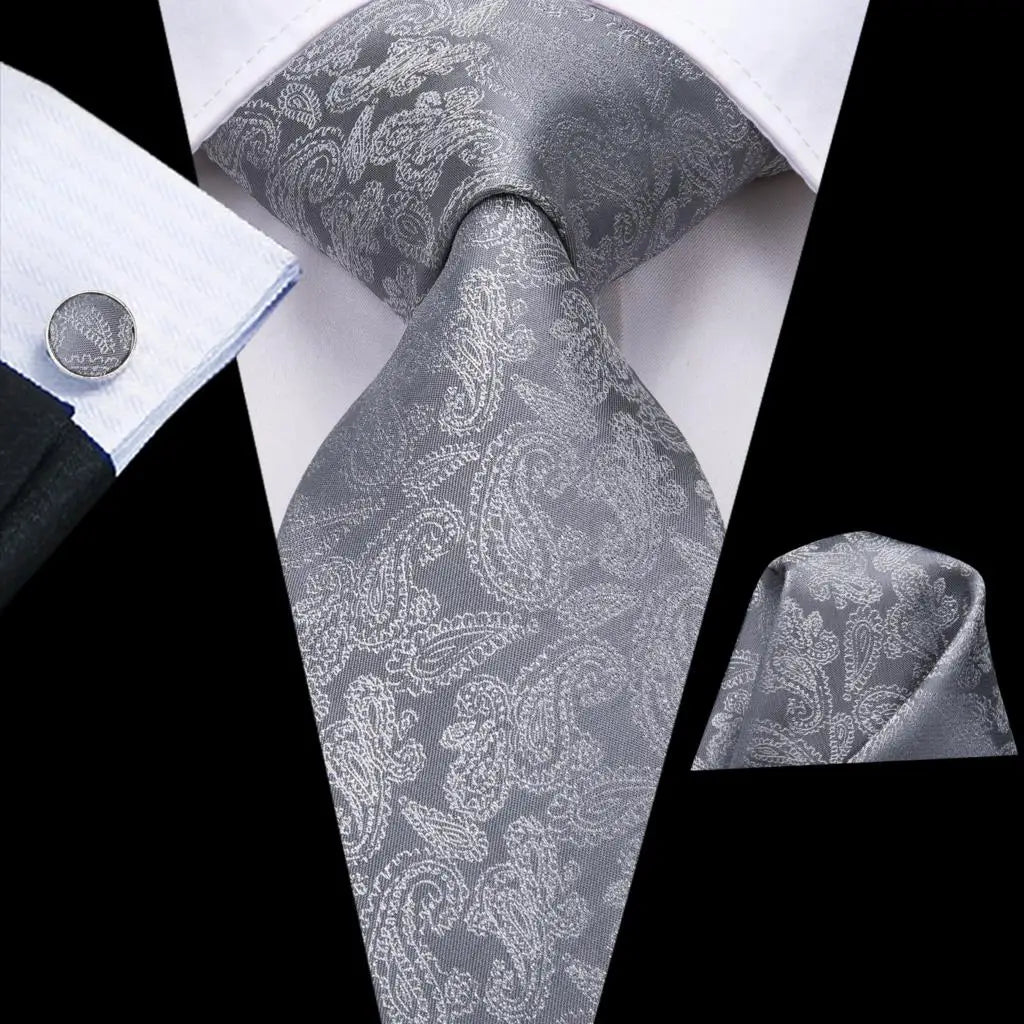 Cravate Élégante Hi-Tie en Soie Gris Fumé pour Hommes
