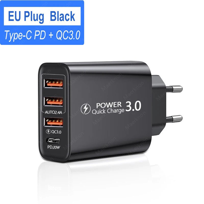 Chargeur USB C 60W - 4 Ports Rapide Universel