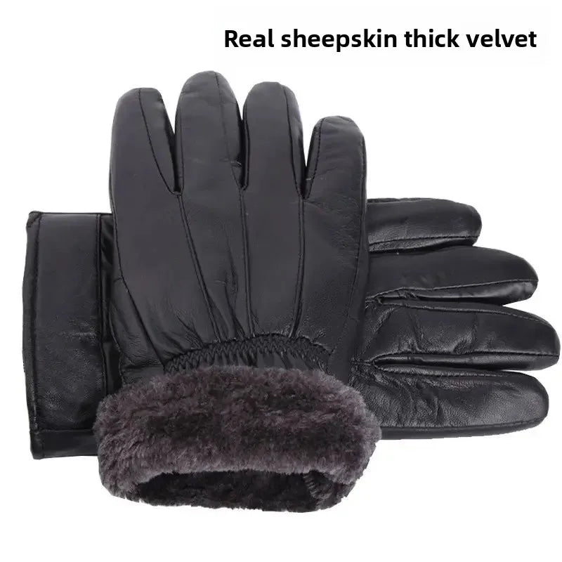 Gants en cuir polaire tactiles pour moto - Hiver chaud