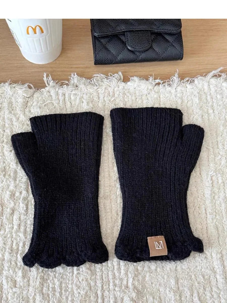 Gants Femme en Laine Éléguants avec Strass Blancs