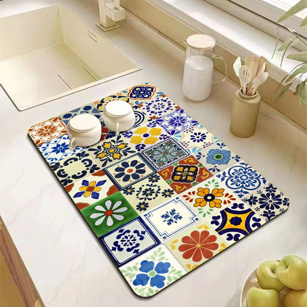 Mandala Kitchen Drying Mat - Eco-Friendly & Non-Slip