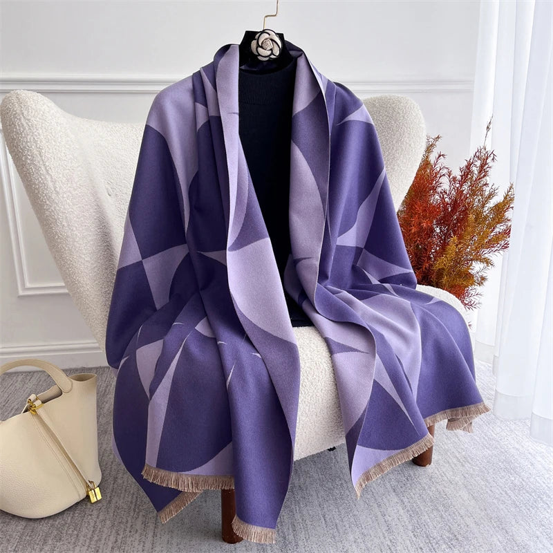 Écharpe Pashmina Élégante Fleurs Hivernale