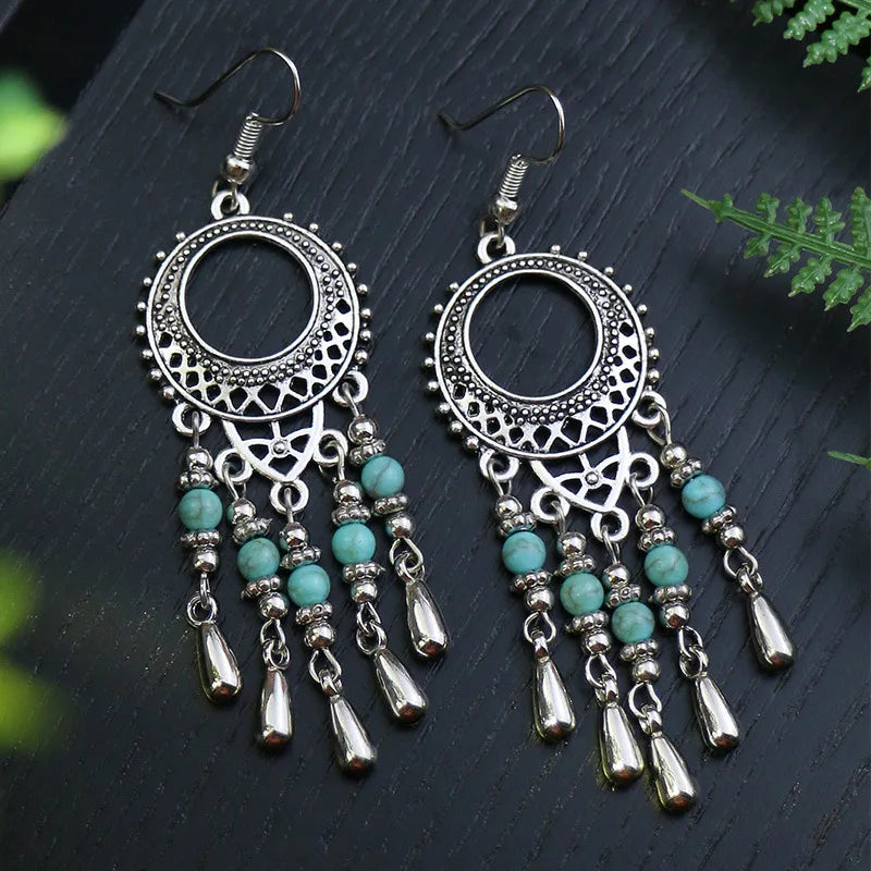 Boho Blue Stone Geometric Earrings for Women
