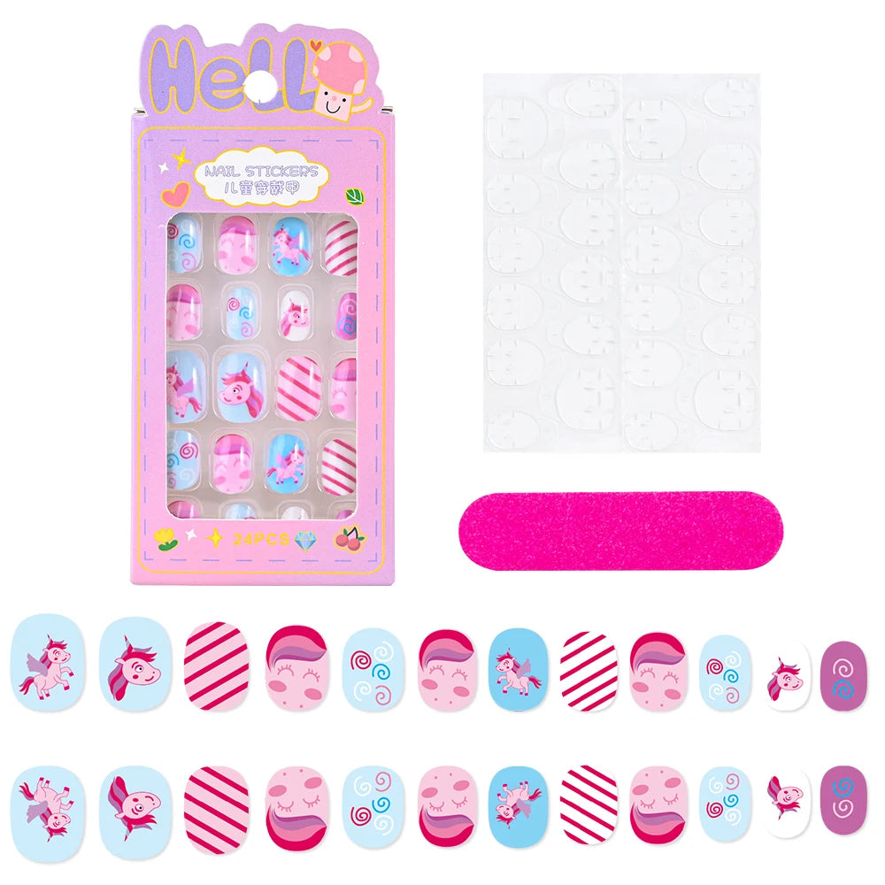 Kawaii Ongles Enfants - 24 Pièces Mignonnes