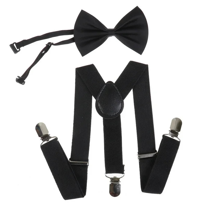 Red Y-Shape Suspenders with Bow Tie Set for Kids
