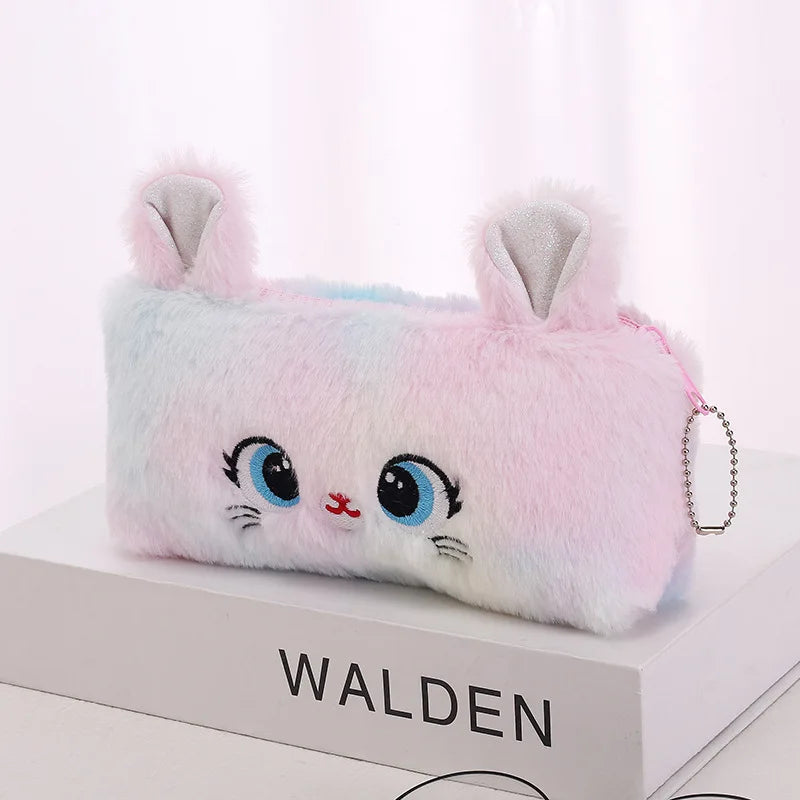 Cute Gradient Cat Pencil Case - Plush Gift for Students