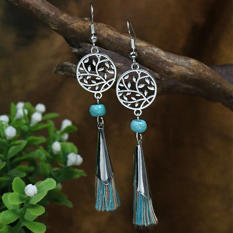 Boho Blue Stone Geometric Earrings for Women